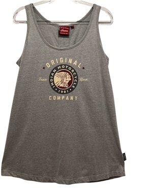 Indian Motorcycle Gray Women's Sz L Tank Top Graphic Sleeveless Lace-Up Back